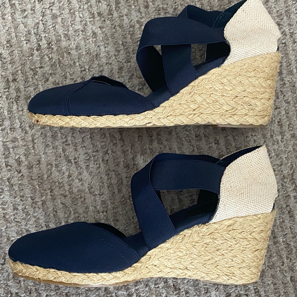 Ralph Lauren Navy and Tan Wedges Espadrilles